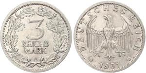 3 Mark / 3 Reichsmark República de Weimar (1918-1933) Plata 