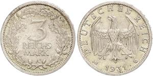 3 Mark / 3 Reichsmark República de Weimar (1918-1933) Plata 