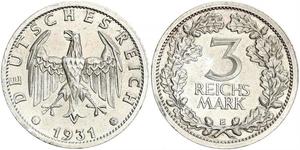 3 Mark / 3 Reichsmark República de Weimar (1918-1933) Plata 