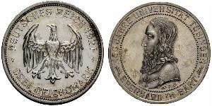 3 Mark / 3 Reichsmark República de Weimar (1918-1933) Plata 