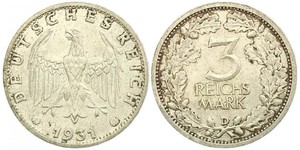 3 Mark / 3 Reichsmark República de Weimar (1918-1933) Plata 