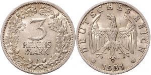 3 Mark / 3 Reichsmark República de Weimar (1918-1933) Plata 