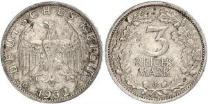 3 Mark / 3 Reichsmark República de Weimar (1918-1933) Plata 
