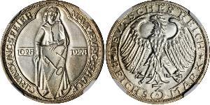 3 Mark / 3 Reichsmark República de Weimar (1918-1933) Plata 