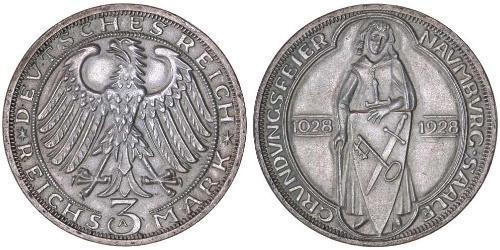 3 Mark / 3 Reichsmark República de Weimar (1918-1933) Plata 