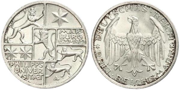 3 Mark / 3 Reichsmark República de Weimar (1918-1933) Plata 