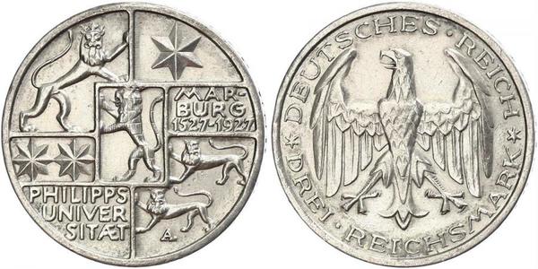 3 Mark / 3 Reichsmark República de Weimar (1918-1933) Plata 