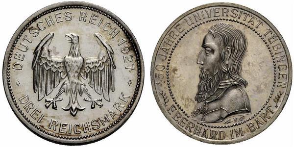 3 Mark / 3 Reichsmark República de Weimar (1918-1933) Plata 