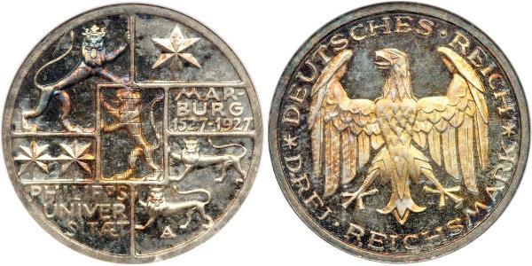 3 Mark / 3 Reichsmark República de Weimar (1918-1933) Plata 