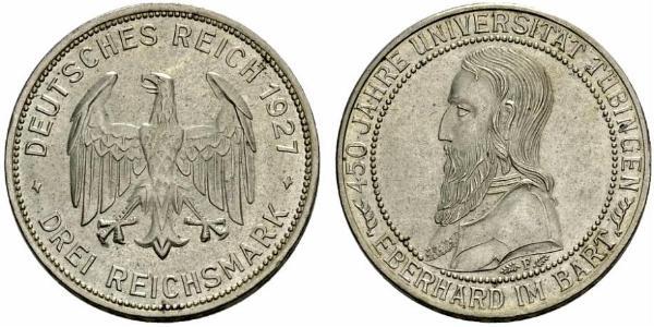 3 Mark / 3 Reichsmark República de Weimar (1918-1933) Plata 