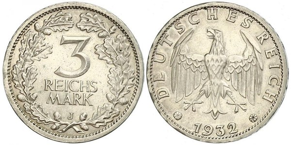 3 Mark / 3 Reichsmark República de Weimar (1918-1933) Plata 