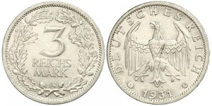 3 Mark / 3 Reichsmark Weimarer Republik (1918-1933) Silber 