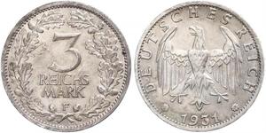 3 Mark / 3 Reichsmark Weimarer Republik (1918-1933) Silber 