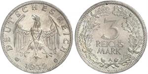 3 Mark / 3 Reichsmark Weimarer Republik (1918-1933) Silber 