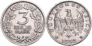 3 Mark / 3 Reichsmark Weimarer Republik (1918-1933) Silber 