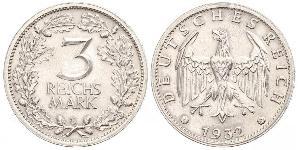3 Mark / 3 Reichsmark Weimarer Republik (1918-1933) Silber 