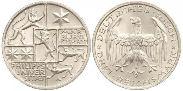 3 Mark / 3 Reichsmark Weimarer Republik (1918-1933) Silber 