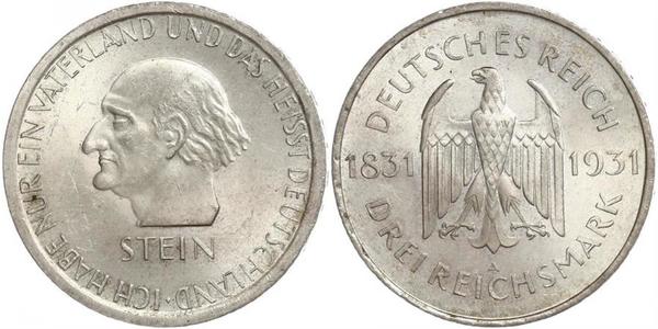 3 Mark / 3 Reichsmark Weimarer Republik (1918-1933) Silber 