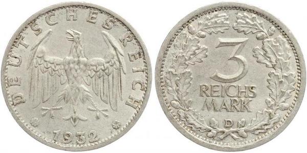 3 Mark / 3 Reichsmark Weimarer Republik (1918-1933) Silber 