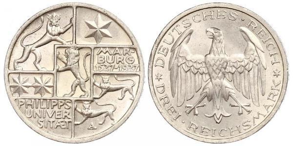 3 Mark / 3 Reichsmark Weimarer Republik (1918-1933) Silber 