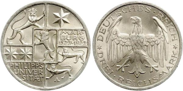 3 Mark / 3 Reichsmark Weimarer Republik (1918-1933) Silber 