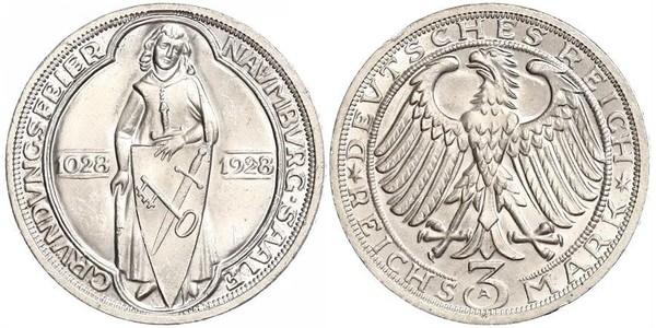 3 Mark / 3 Reichsmark Weimarer Republik (1918-1933) Silber 