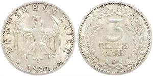 3 Mark / 3 Reichsmark Weimar Republic (1918-1933) Silver 