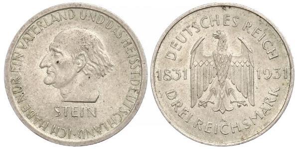3 Mark / 3 Reichsmark Weimar Republic (1918-1933) Silver 