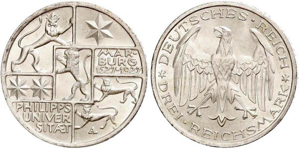 3 Mark / 3 Reichsmark Weimar Republic (1918-1933) Silver 