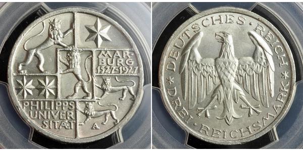 3 Mark / 3 Reichsmark Weimar Republic (1918-1933) Silver 