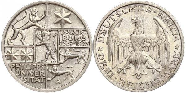 3 Mark / 3 Reichsmark Weimar Republic (1918-1933) Silver 
