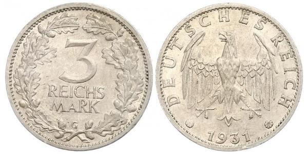 3 Mark / 3 Reichsmark Weimar Republic (1918-1933) Silver 
