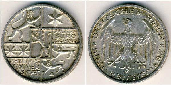 3 Mark / 3 Reichsmark Weimar Republic (1918-1933) Silver 