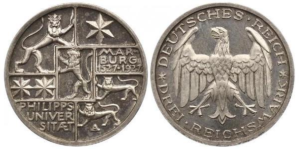 3 Mark / 3 Reichsmark Weimar Republic (1918-1933) Silver 