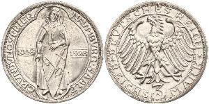 3 Mark / 3 Reichsmark 魏瑪共和國 (1919 - 1933) 銀 