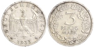 3 Mark / 3 Reichsmark 魏瑪共和國 (1919 - 1933) 銀 