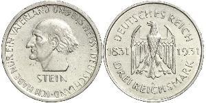 3 Mark / 3 Reichsmark 魏瑪共和國 (1919 - 1933) 銀 