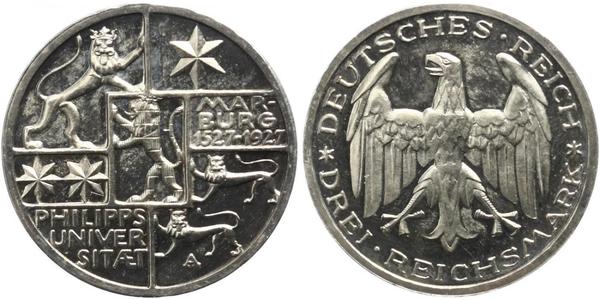 3 Mark / 3 Reichsmark 魏瑪共和國 (1919 - 1933) 銀 