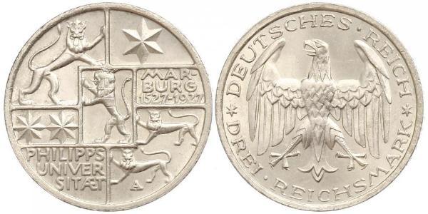 3 Mark / 3 Reichsmark 魏瑪共和國 (1919 - 1933) 銀 
