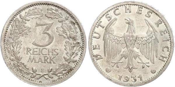 3 Mark / 3 Reichsmark 魏瑪共和國 (1919 - 1933) 銀 