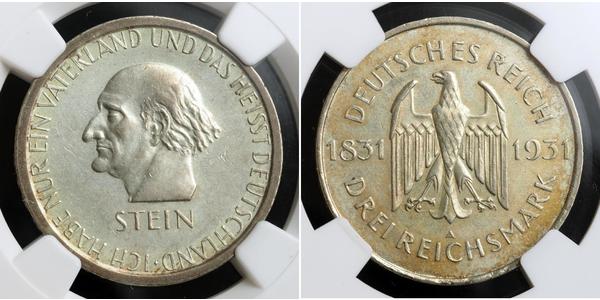 3 Mark / 3 Reichsmark 魏瑪共和國 (1919 - 1933) 銀 