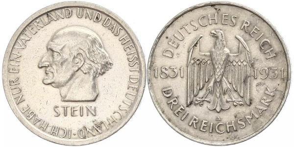 3 Mark / 3 Reichsmark 魏瑪共和國 (1919 - 1933) 銀 