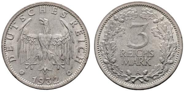 3 Mark / 3 Reichsmark 魏瑪共和國 (1919 - 1933) 銀 