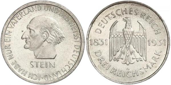 3 Mark / 3 Reichsmark 魏瑪共和國 (1919 - 1933) 銀 