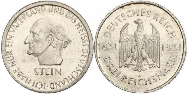 3 Mark / 3 Reichsmark 魏瑪共和國 (1919 - 1933) 銀 