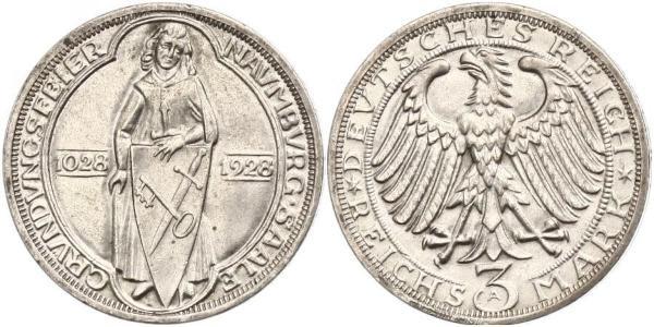 3 Mark / 3 Reichsmark 魏瑪共和國 (1919 - 1933) 銀 