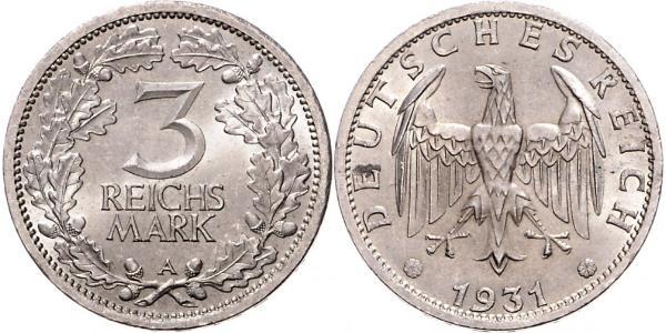 3 Mark / 3 Reichsmark 魏瑪共和國 (1919 - 1933) 銀 