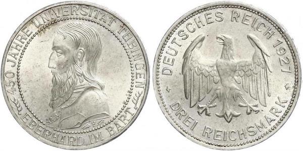 3 Mark / 3 Reichsmark 魏瑪共和國 (1919 - 1933) 銀 