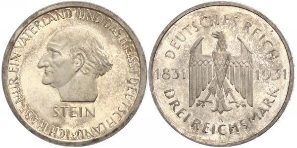 3 Mark / 3 Reichsmark 魏瑪共和國 (1919 - 1933) 銀 