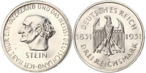 3 Mark / 3 Reichsmark 魏瑪共和國 (1919 - 1933) 銀 